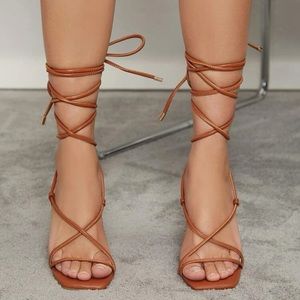 brown shein strappy heels